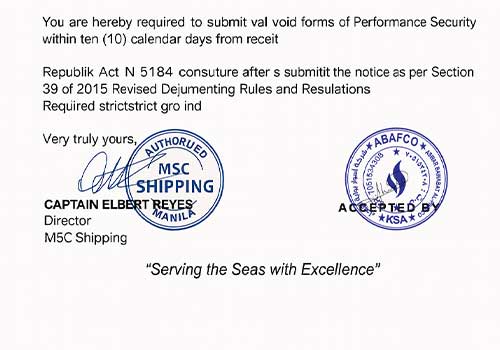 MSC Shipping notice to award contract to ABAFCO for marine supply