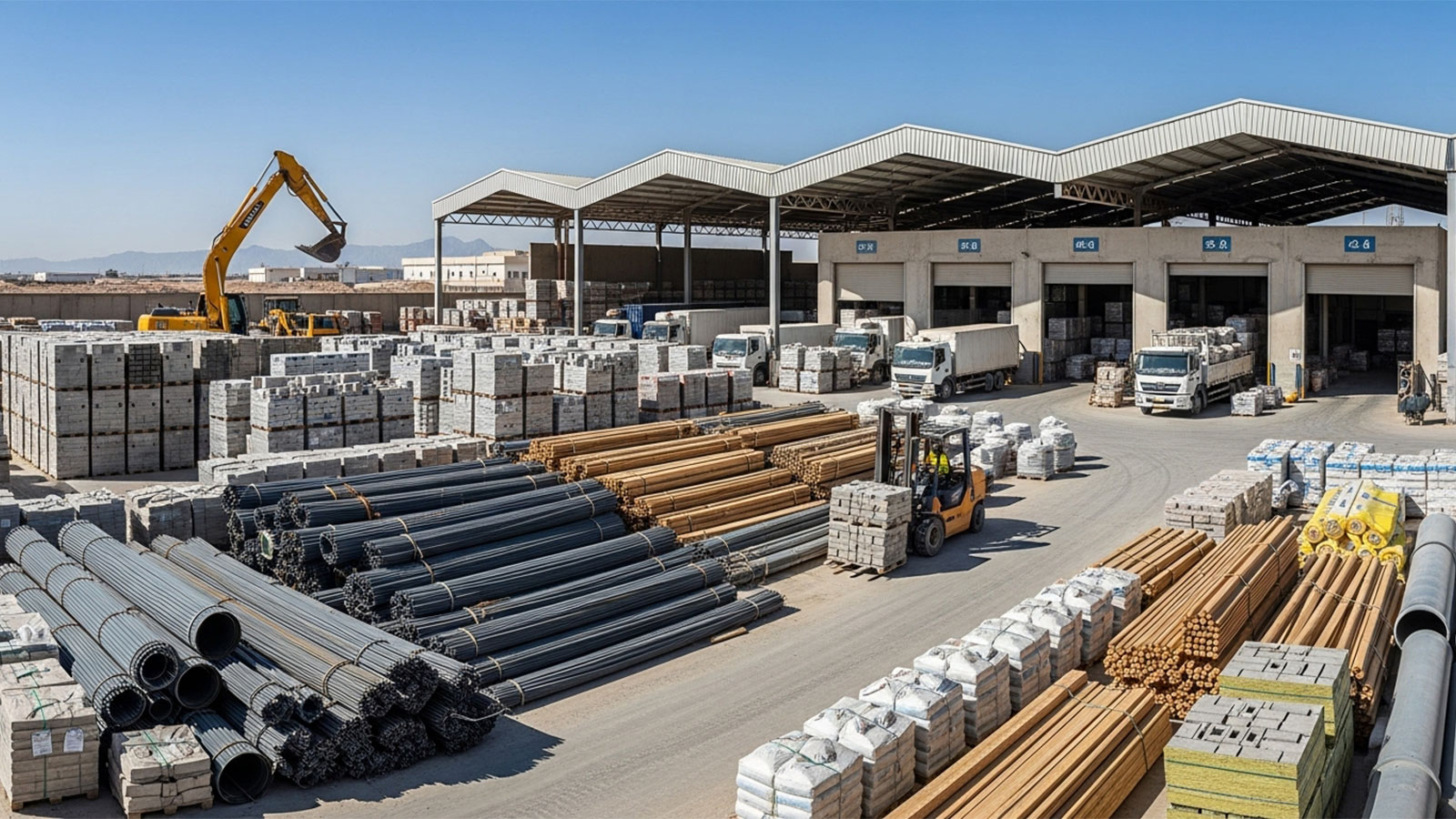 Industrial and construction material stock yard in Saudi Arabia